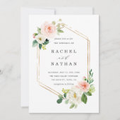 Blush White Bloom Gold Rahmen Einladung Hochzeitsf (Vorderseite)