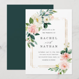 Blush White Bloom Gold Rahmen Einladung Hochzeitsf