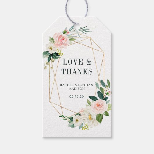 Blush White Bloom Gold Rahmen Hochzeit Vielen Dank Geschenkanhänger (Vorderseite)