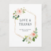 Blush White Bloom Gold Rahmen Hochzeit Vielen Dank Postkarte (Vorderseite)