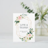 Blush White Bloom Gold Rahmen Hochzeit Vielen Dank Postkarte (Stehend Vorderseite)