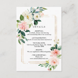 Blush White Bloom Gold Rahmen Hochzeitsdetails Begleitkarte