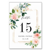 Blush White Bloom Gold Rahmen Hochzeitseihe Tischn Tischnummer (Rückseite)