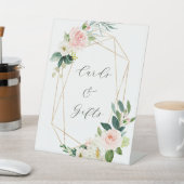 Blush White Bloom Gold Rahmen Hochzeitskarten & Ge Sockelschild (In SItu)