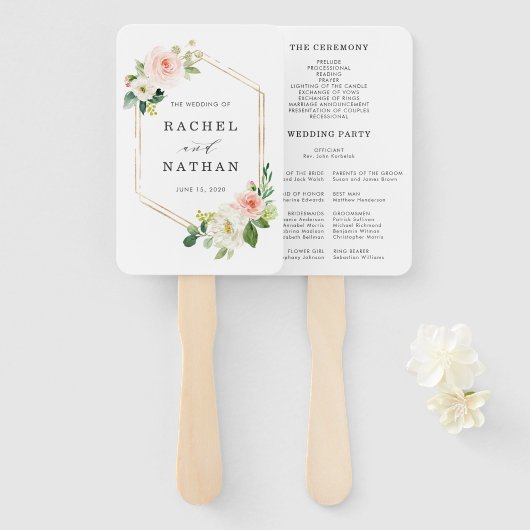 Blush White Bloom Gold Rahmen Hochzeitsprogramm Fächer (Vorne und Hinten)