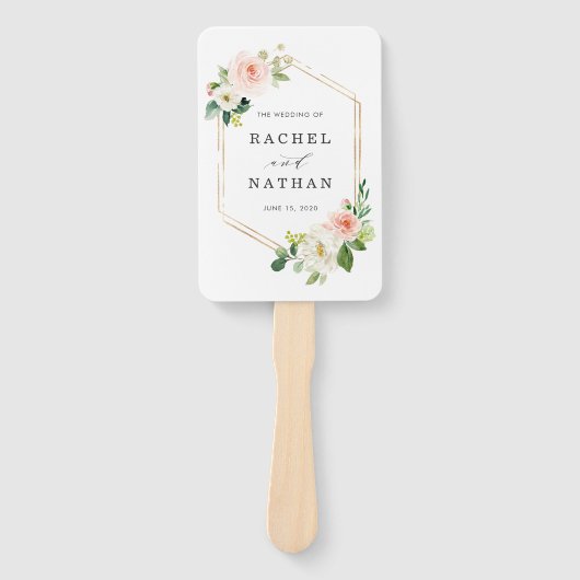 Blush White Bloom Gold Rahmen Hochzeitsprogramm Fächer (Vorderseite)