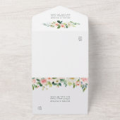 Blush White Bloom Hexagon Gold Frame Wedding All In One Einladung (Außenbereich)