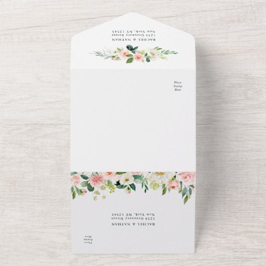 Blush White Bloom Hexagon Hochzeit All In One Einladung (Außenbereich)