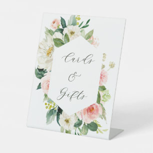 Blush White Bloom Hexagon Hochzeitskarten & Gesche Sockelschild