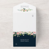 Blush White Bloom Navy Blue Gold Hexagon Hochzeit All In One Einladung (Außenbereich)