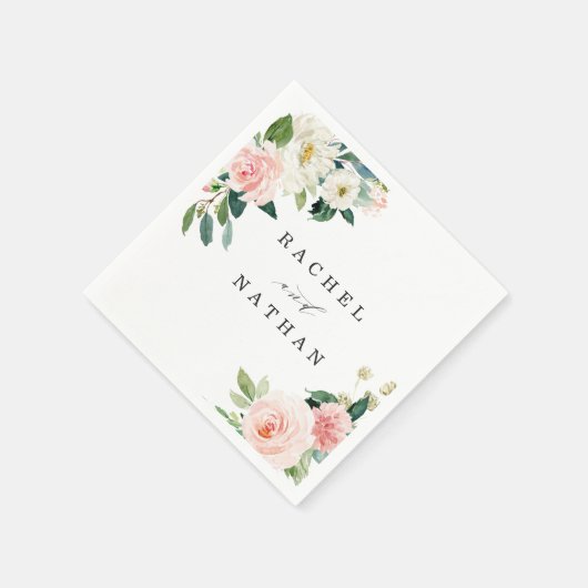 Blush White Bloom Wassercolor Blumenzehen Serviette (Ecke)