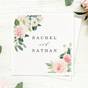 Blush White Bloom Wassercolor Blumenzehen Serviette