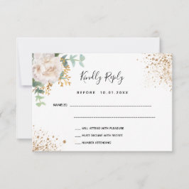 Blush White Bloral eucalyptus Baptisse RSVP Karte