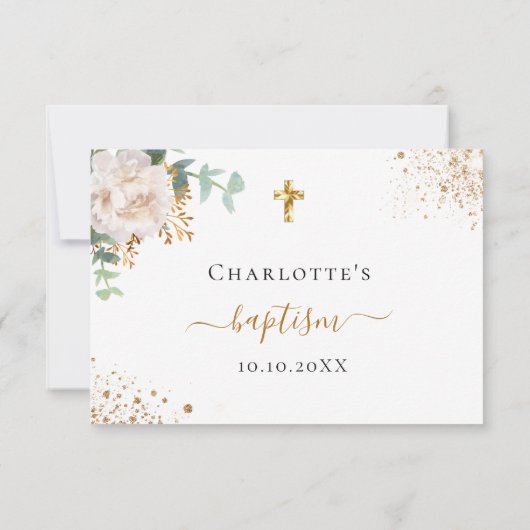 Blush White Bloral eucalyptus Baptisse RSVP Karte (Rückseite)