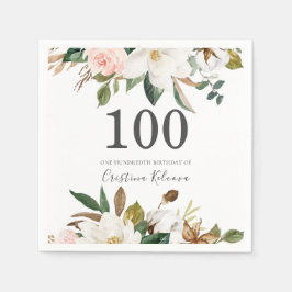 Blush & White Blume 100. Geburtstagsparty Serviette
