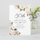 Blush & White Blume 50. Hochzeitstag Einladung (Stehend Vorderseite)