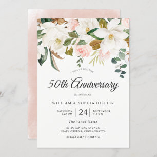 Blush & White Blume 50. Hochzeitstag Einladung