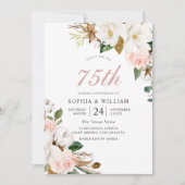 Blush & White Blume 75. Hochzeitstag Einladung (Vorderseite)