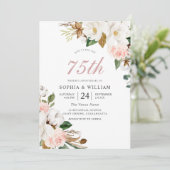 Blush & White Blume 75. Hochzeitstag Einladung (Stehend Vorderseite)