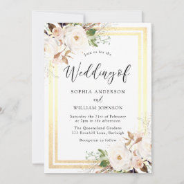 Blush White Blume Gold Border Wonderland Wedding Einladung