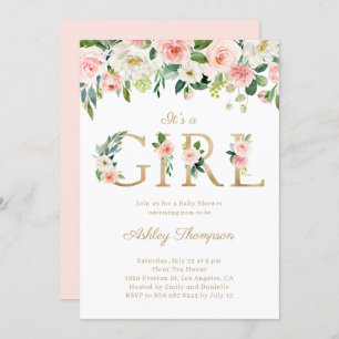 Blush & White Blume Gold Es ist eine Girl Baby Dus Einladung