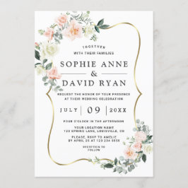 Blush White Blume Gold Hochzeit Einladung