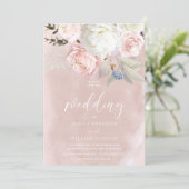 Blush & White Blume Schöne Hochzeit Einladung (Stehend Vorderseite)