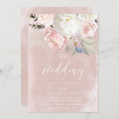 Blush & White Blume Schöne Hochzeit Einladung (Vorne/Hinten)