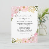 Blush White Botanical Floral Wedding Einladung (Stehend Vorderseite)