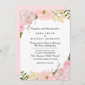 Blush White Botanical Floral Wedding Einladung (Vorne/Hinten)