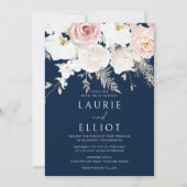 Blush & White Dusty Pink Navy Bloral Wedding Einladung (Vorderseite)