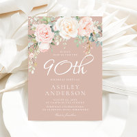 Blush & White Elegant Floral 90. Geburtstagsparty