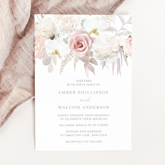 Blush & White Elegant Floral Wedding Einladung
