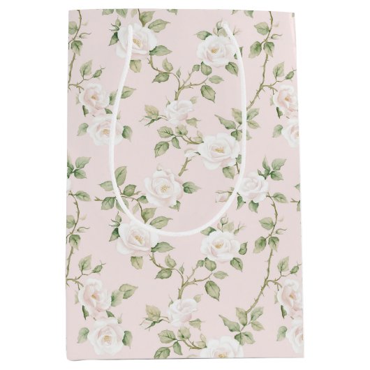 Blush White Floral Brautparty Mittlere Geschenktüte (Vorderseite)