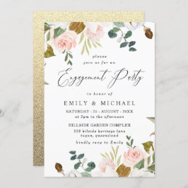 Blush & White Floral Gold Glitzer Engagement Party Einladung