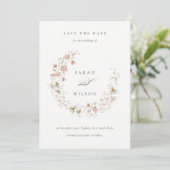 Blush White Floral Kranz Save the Date einladen Dankeskarte (Stehend Vorderseite)