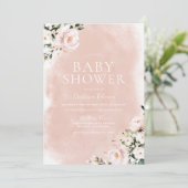 Blush & White Floral Watercolor Babydusche Einladung (Stehend Vorderseite)