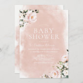 Blush & White Floral Watercolor Babydusche Einladung (Vorne/Hinten)