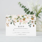 Blush & White Florals Elegante Moderne Hochzeit RSVP Karte (Stehend Vorderseite)