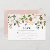 Blush & White Florals Elegante Moderne Hochzeit RSVP Karte (Vorne/Hinten)