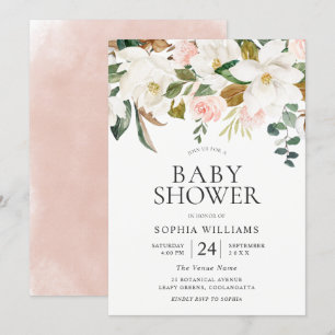 Blush & White Florals Schöne Babydusche Einladung