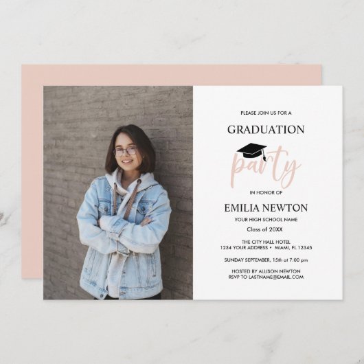 Blush White Foto Graduation Party 2023 Einladung (Vorne/Hinten)