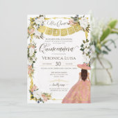 Blush White Gold Charme Blumenkleid Quinceanera I Einladung (Stehend Vorderseite)