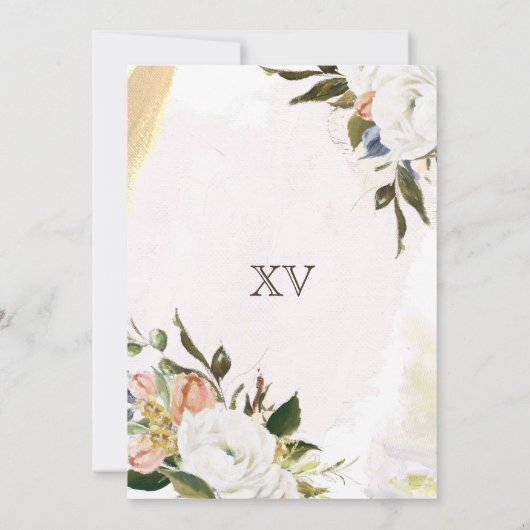 Blush White Gold Charme Blumenkleid Quinceanera I Einladung (Rückseite)