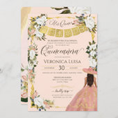 Blush White Gold Charme Blumenkleid Quinceanera I Einladung (Vorne/Hinten)