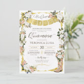 Blush White Gold Charme Floral Boot Quinceanera Einladung (Stehend Vorderseite)