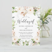 Blush & White Green Leaf Blumenkraut Hochzeit Einladung (Stehend Vorderseite)