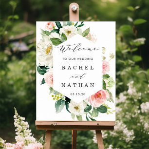 Blush White Hexagon Rahmen Wedding Willkommenszeic Poster