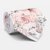 Blush White Pink Peony Silbergrüne Hochzeit Krawatte (Gerollt)