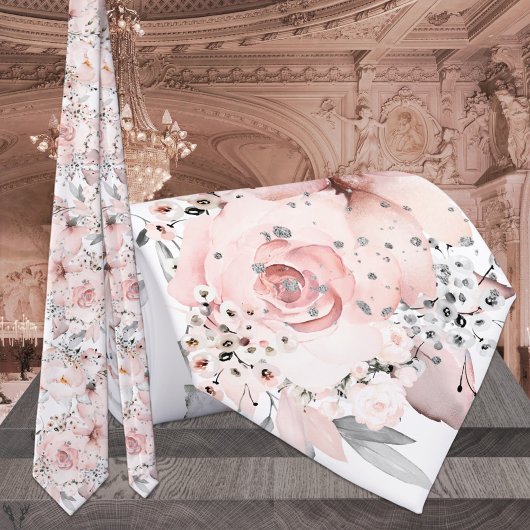 Blush White Pink Peony Silbergrüne Hochzeit Krawatte